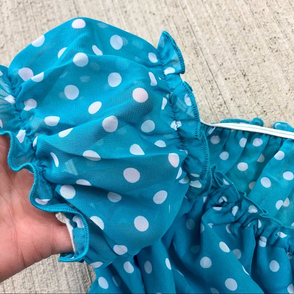 American Dream Sweet Blue Polka Dot ruffled crop top with elastic - Picture 4 of 6